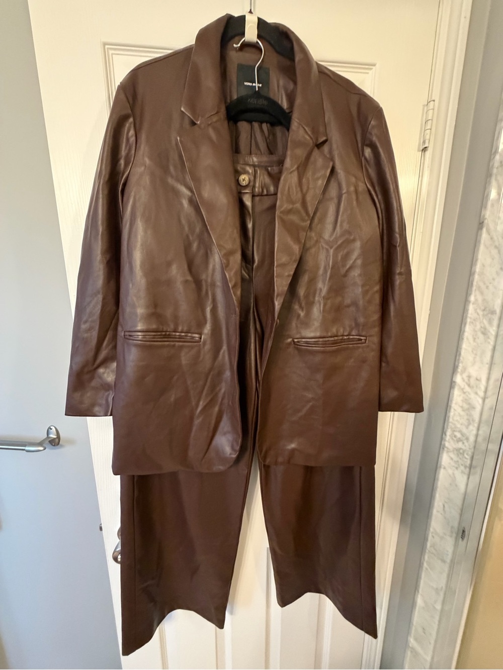 Vero Moda Brown Faux Leather Blazer Jacket jacket large pants large/32